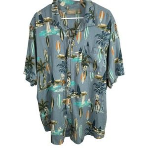 Naturals D&Co Men's Hawai Surf Print Short Sleeve Button Shirt Linen 2XL Blue